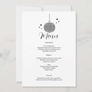Invitation Menu du dîner boule disco