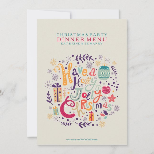 Invitation Menu du dîner de Noël Holly Jolly (Devant)