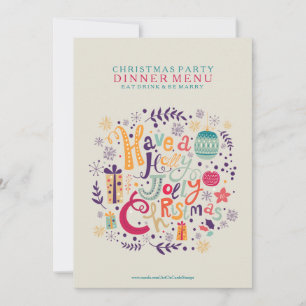 Invitation Menu du dîner de Noël Holly Jolly