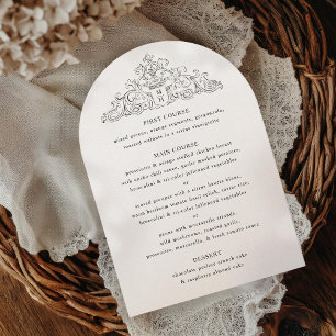 Invitation Menu du dîner Mariage noir et blanc d'antiquité