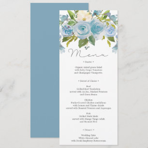 Invitation Menu Dusty Blue Floral Mariage ou Menu Douche
