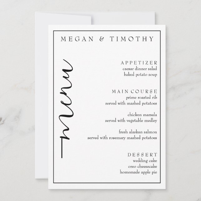 Invitation Menu élégant pour Mariage (Devant)