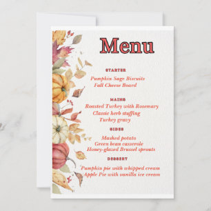 Invitation Menu Élégant Thanksgiving