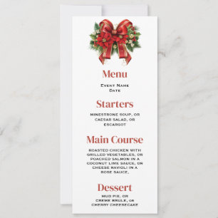 Invitation Menu Festive Red and Gold Christmas Bow