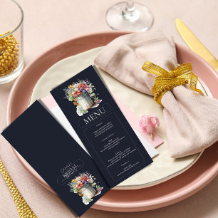 Invitation Menu Fête des mariées Vase Fleurs de Printemps Rom
