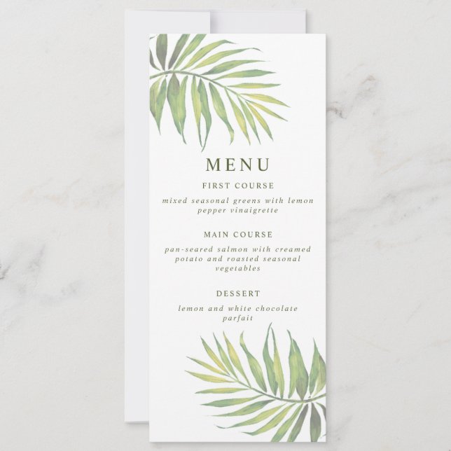 Invitation Menu Feuille de palme d'aquarelle COCO (Devant)