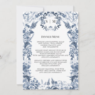 Invitation Menu fleur sauvage Floral Bleu et Blanc Mariage