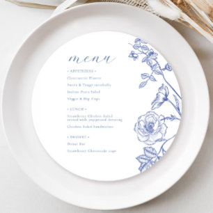 Invitation Menu Floral Bleu