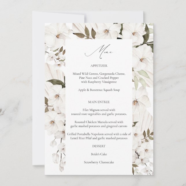 Invitation Menu Floral Boho Blanc 2 (Devant)