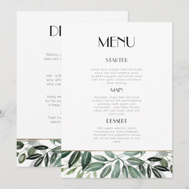 Invitation Menu Forêt d'Emeraude (Devant / Derrière)