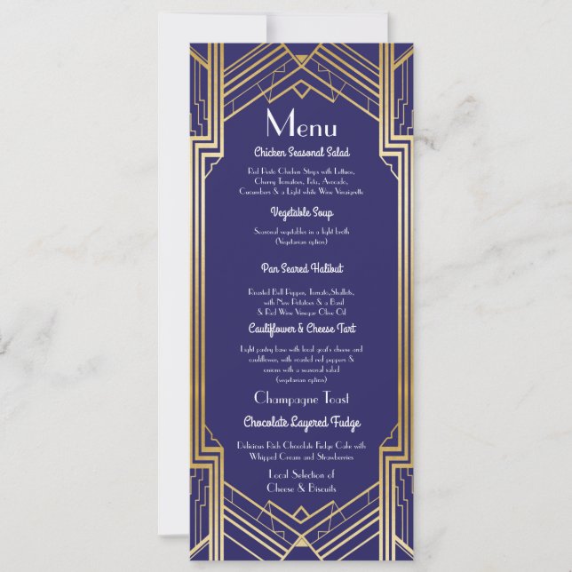 Invitation Menu Gatsby Mariage Réception 1920 Art Déco (Devant)