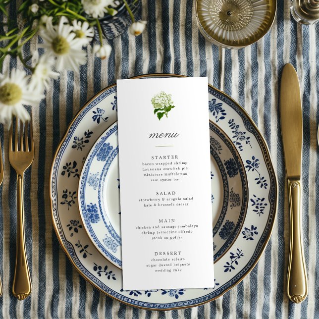 Invitation Menu Grandmillennial Hydrangea Blanche (Créateur téléchargé)