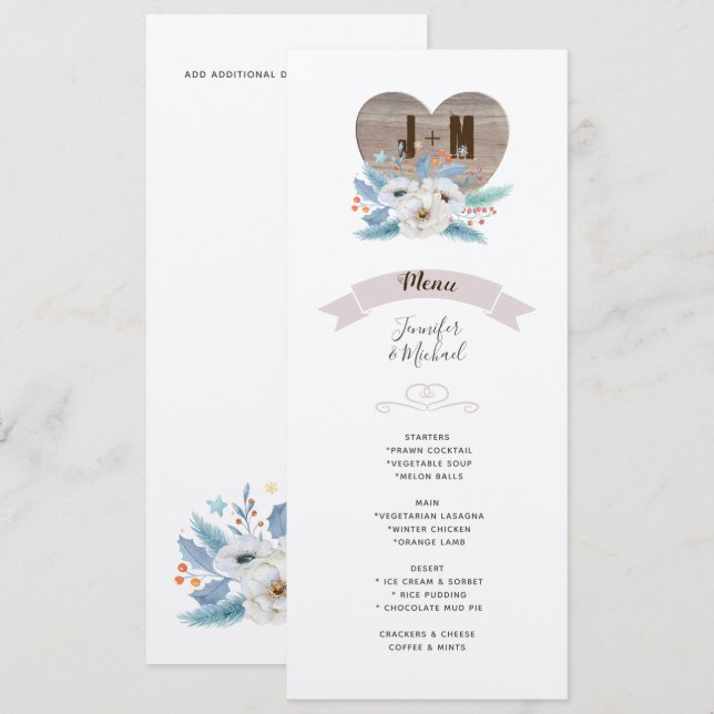 Invitation MENU KRAFT Mariage Fleur Blanche Amour Éternel (Devant / Derrière)