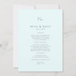 Invitation Menu Mariage bleu glace