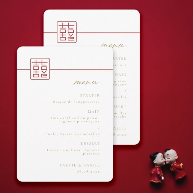Invitation Menu Mariage chinois moderne Double Happiness (Créateur téléchargé)