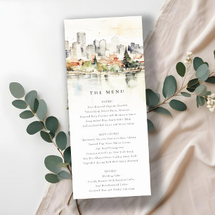 Invitation Menu Mariage d'aquarelle Portland Oregon Skyline