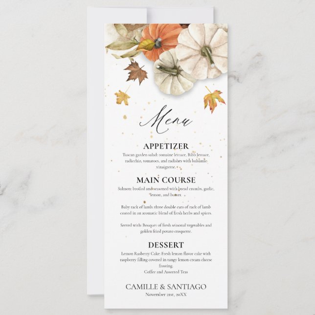 Invitation Menu Mariage de automne élégant (Devant)