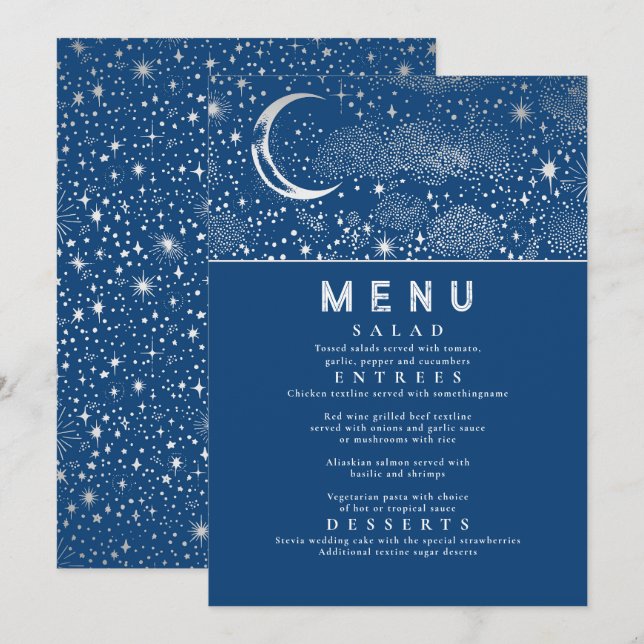 Invitation Menu Mariage de la Lune de nuit étoilée céleste (Devant / Derrière)