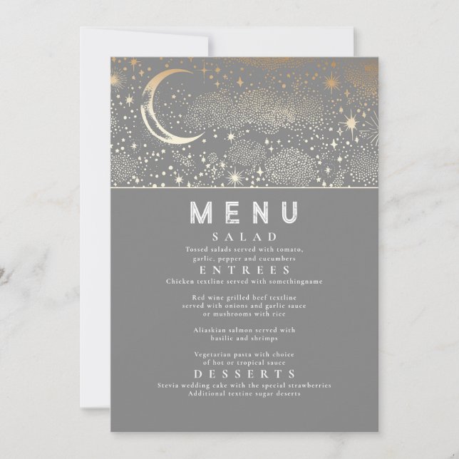 Invitation Menu Mariage de la Lune de nuit étoilée céleste (Devant)