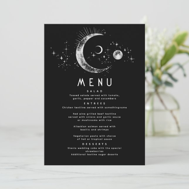 Invitation Menu Mariage de la Lune de nuit étoilée céleste (Debout devant)