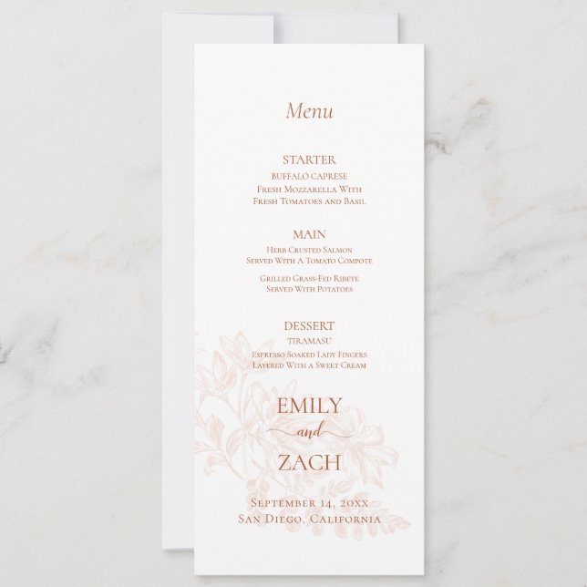 Invitation Menu Mariage Floral Terracotta (Devant)
