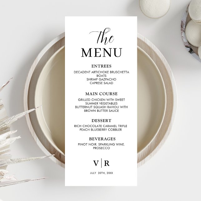 Invitation Menu Mariage moderne Dîner Cadre minimaliste (Créateur téléchargé)