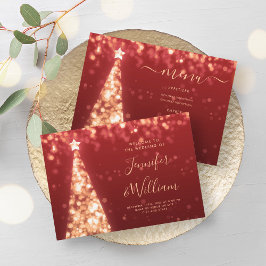 Invitation Menu Mariage rouge or de l'arbre de Noël Festive