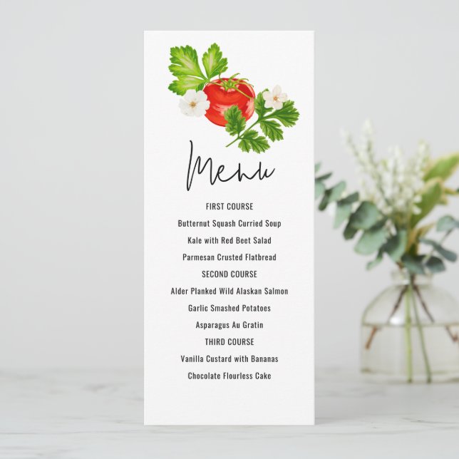 Invitation Menu moderne Tomate fraîche (Debout devant)