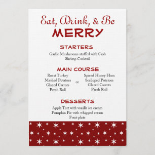 Invitation Menu Noël des Etoiles rouges et blanches