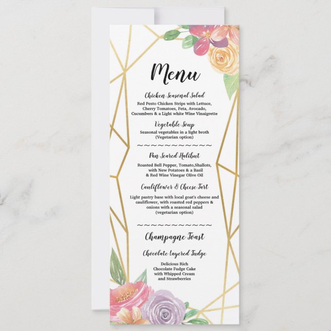 Invitation Menu Or Fête Mariage Cadre Rustique Floral Or (Devant)