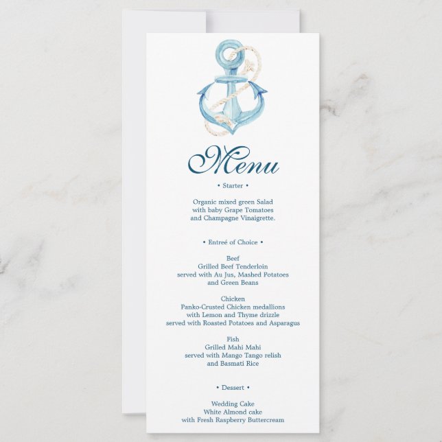 Invitation Menu ou Fête des mariées de Mariage de marine naut (Devant)