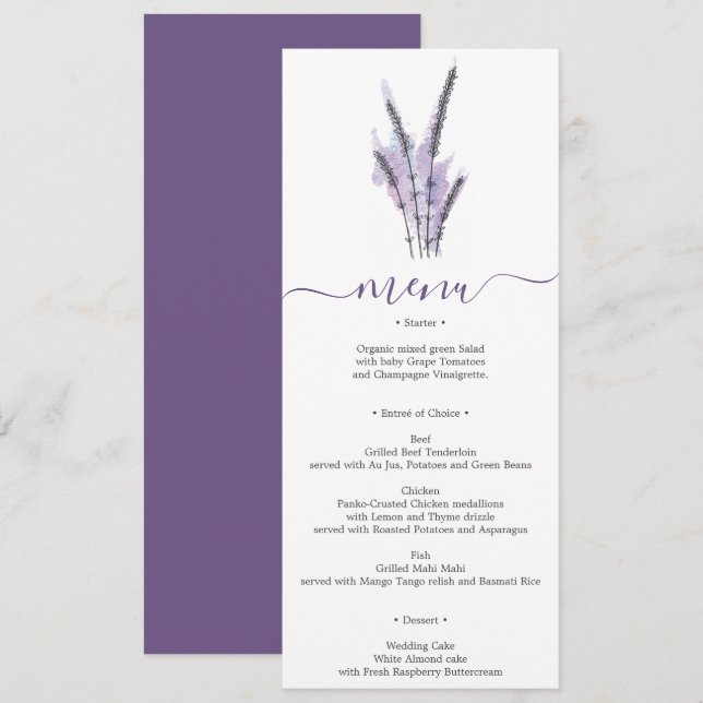 Invitation Menu ou Fête des mariées du Mariage de lavande min (Devant / Derrière)