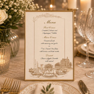 Invitation Menu personnalisé pour la célébration au manoir 