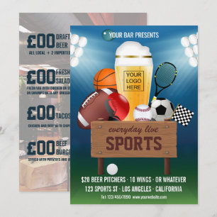 Invitation Menu promo d'événement de bar sportif ajoutez phot
