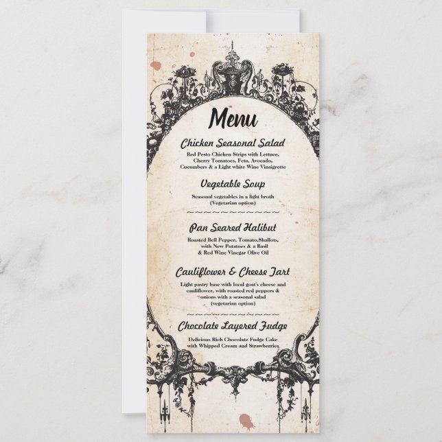 Invitation Menu Réception de Mariage Cadre Gothique Halloween (Devant)