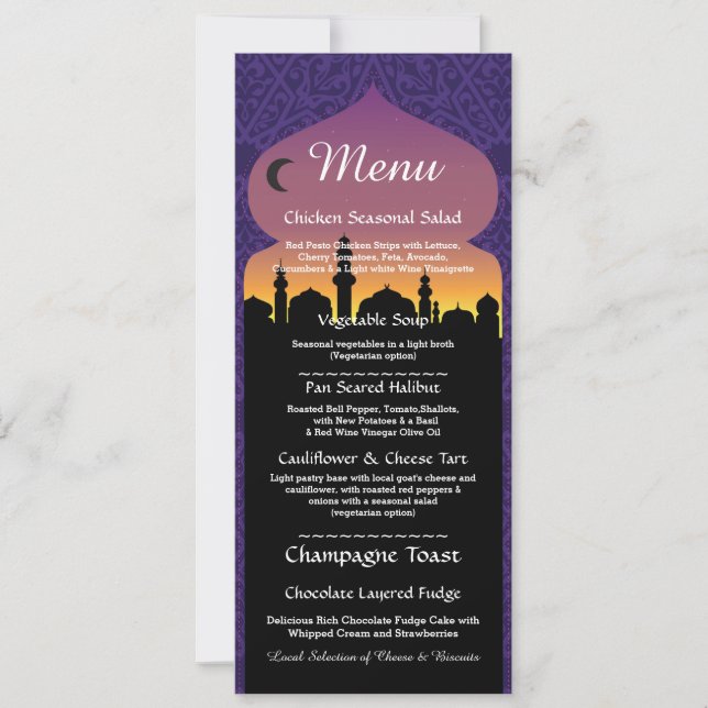 Invitation Menu Réception de mariage de la soirée arabe (Devant)