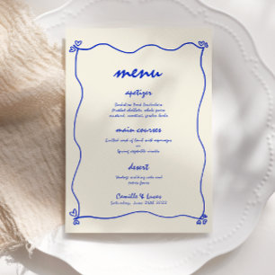 Invitation Menu Rétro à la main Whimsical Blue Mariage