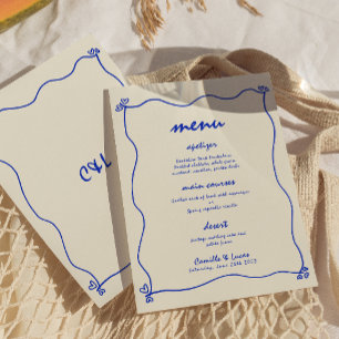 Invitation Menu Rétro à la main Whimsical Blue Mariage