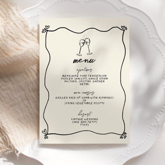 Invitation Menu Rétro manuscrit Mariage Whimsical (Créateur téléchargé)