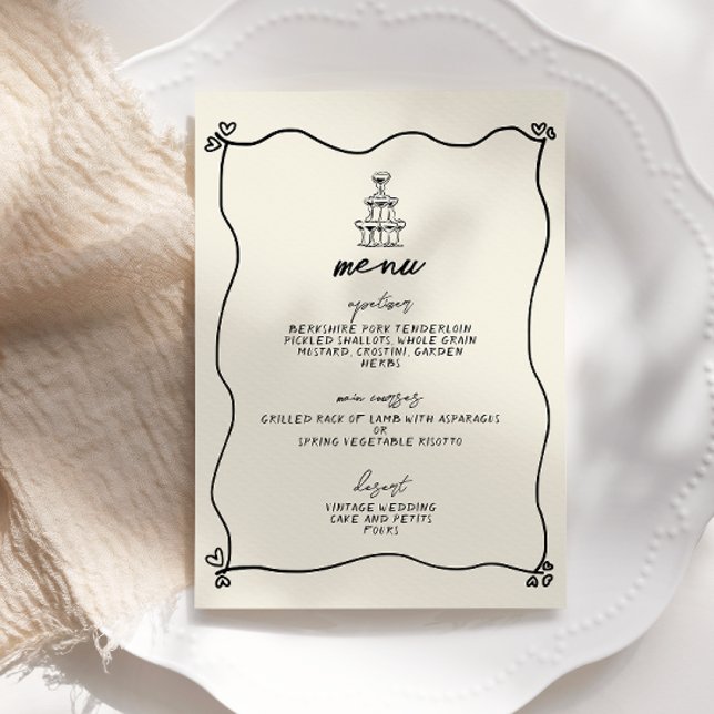 Invitation Menu Rétro manuscrit Mariage Whimsical (Créateur téléchargé)