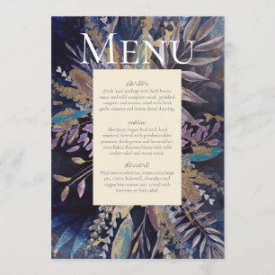 Invitation Menu romantique bouquet peint en bleu