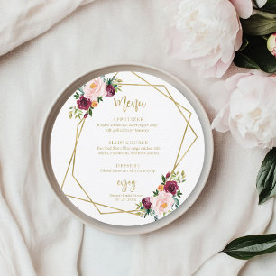 Invitation Menu Rond Bourgogne Floral Fête des mariées Round 