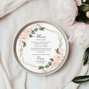 Invitation Menu Rond rose - Fête des mariées géométrique