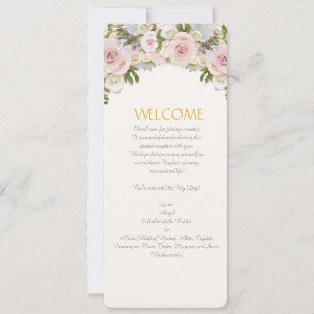 Invitation Menu Rose Succulente Romantique Fleurs Mariage (Devant)