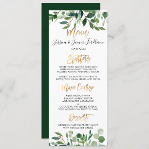 Invitation Menu Russe Eucalyptus Faux Gold Script Menu