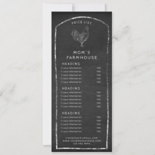 Invitation Menu rustique ou liste de prix chalkboard rooster