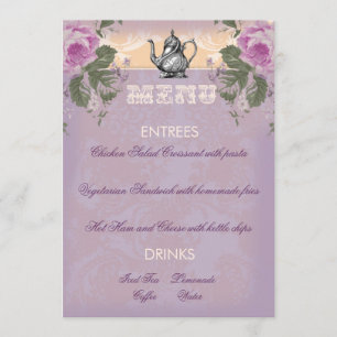 Invitation Menu vintage de thé de Fête de la mariée de