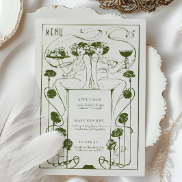 Invitation Menu Vintage Sage Vert Vert Art Nouveau