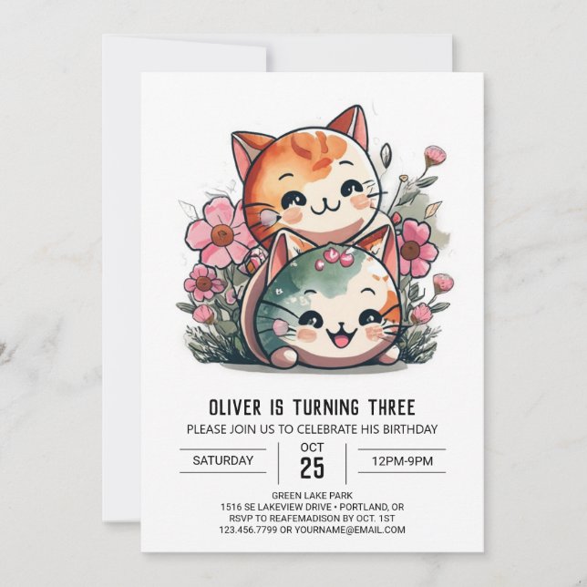 Invitation Meow Magic Aquarelle Anniversaire (Devant)