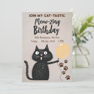 Invitation Meow-zing Anniversaire ! Chat Noir Rejoignez Mon C